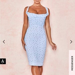 House of CB BELLINA BLUE FLORAL CORSET MIDI DRES